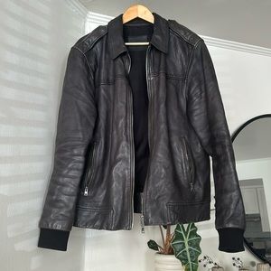 Genuine leather mens all saints bomber jacket